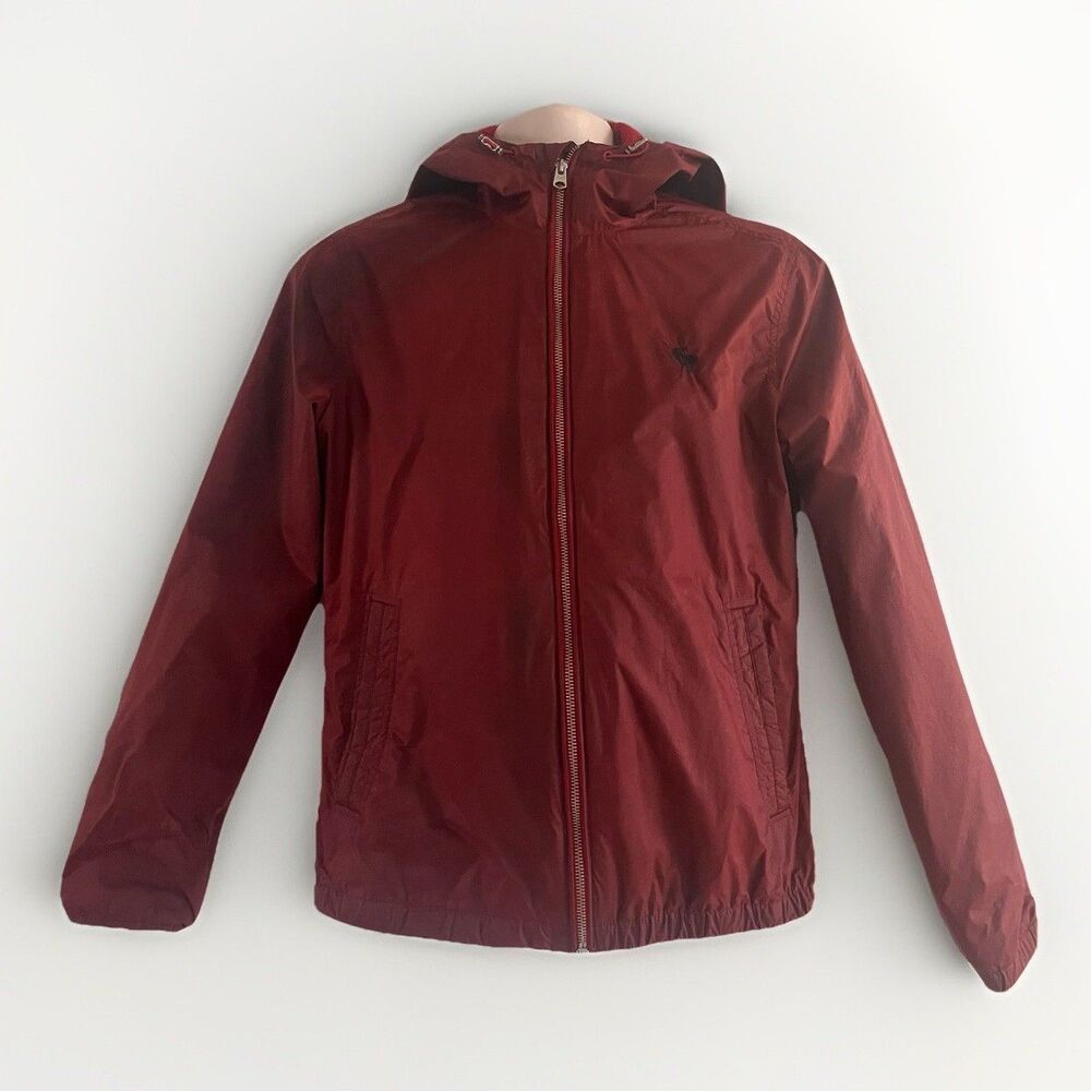 Abercrombie Fitch Windbreaker Jacket Full Zip Hooded Nylon Mens XS Maroon Red - Picture 1 of 6